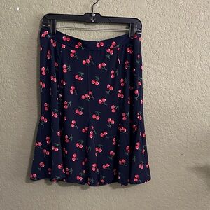 Talbots Navy Skirt with Red Cherry Print